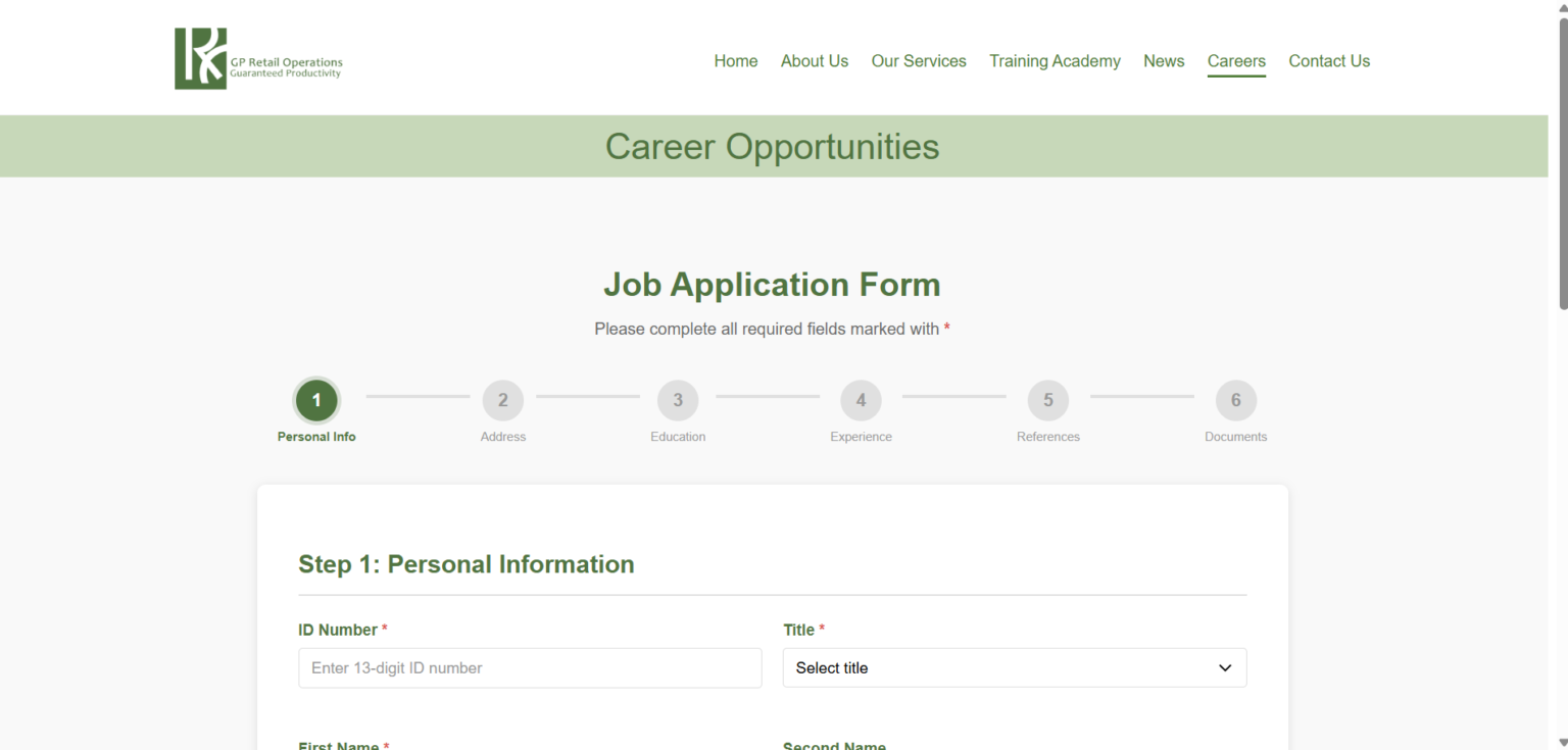 Gp Application Example GP RETAIL VANCANCIES - Job Portal SA